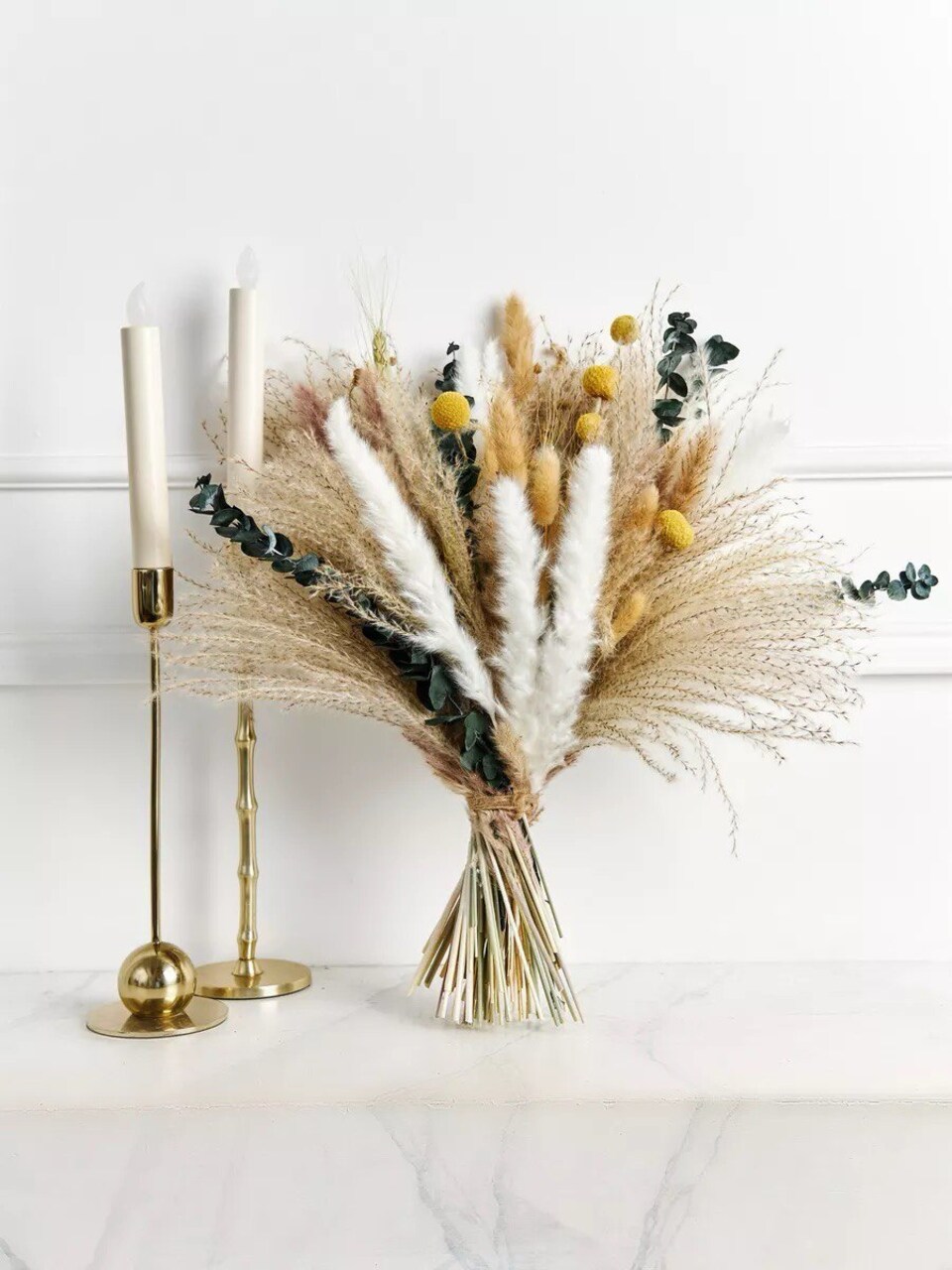 Natural Pampas Grass Decor Boho Dried Flowers Bouquet with Bunny Tails, Reed Grass for Wedding Boho Home Table Decor